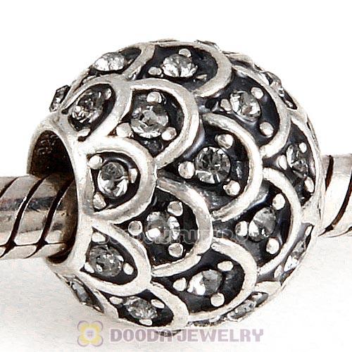 Sterling Silver Sparkling Fish Scale Bead with Black Diamond Austrian Crystal