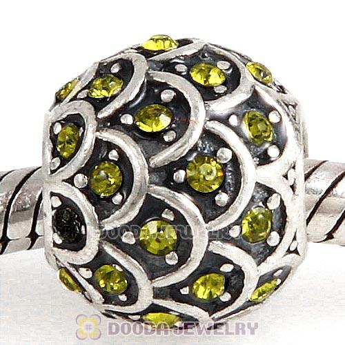 Sterling Silver Sparkling Fish Scale Bead with Olivine Austrian Crystal
