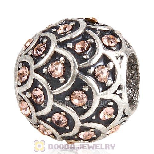 Sterling Silver Sparkling Fish Scale Bead with Light Peach Austrian Crystal