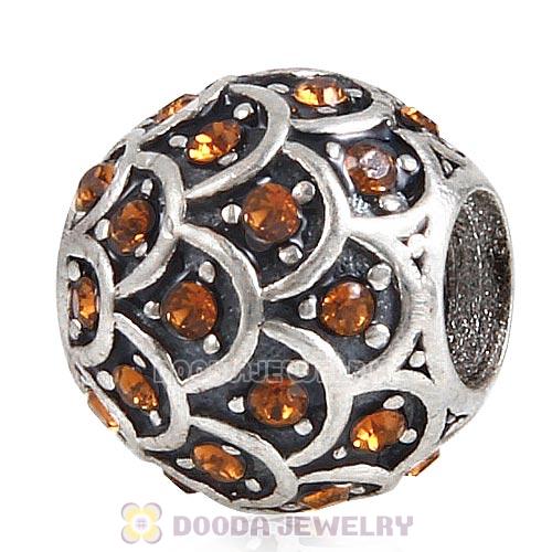 Sterling Silver Sparkling Fish Scale Bead with Smoked Topaz Austrian Crystal