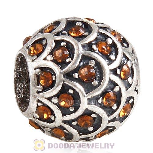 Sterling Silver Sparkling Fish Scale Bead with Smoked Topaz Austrian Crystal