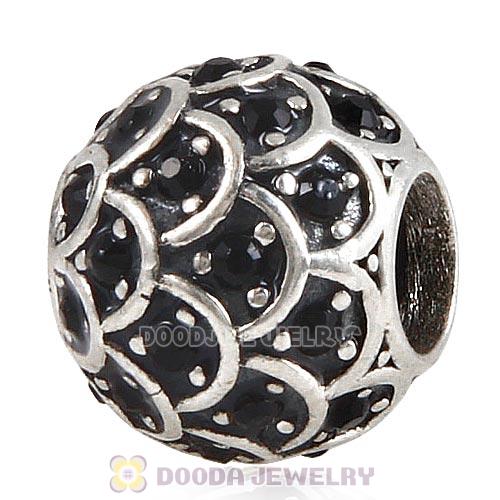 Sterling Silver Sparkling Fish Scale Bead with Jet Austrian Crystal