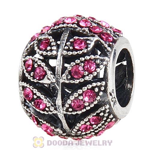 Sterling Silver Sparkling Leaves Bead with Rose Austrian Crystal