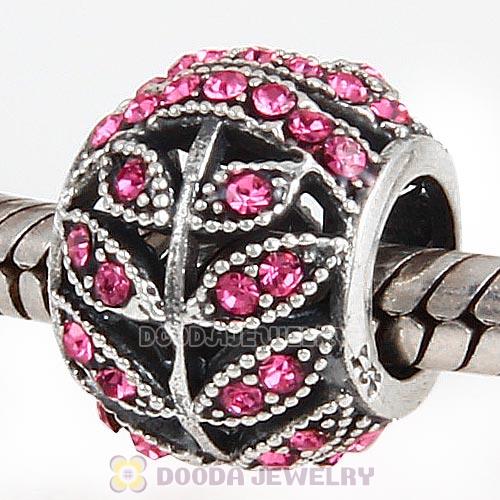Sterling Silver Sparkling Leaves Bead with Rose Austrian Crystal