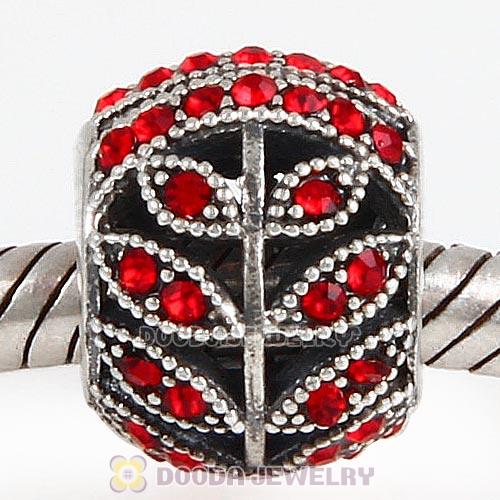 Sterling Silver Sparkling Leaves Bead with Light Siam Austrian Crystal