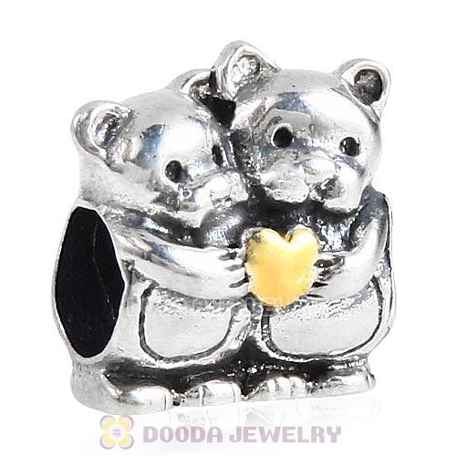Gold Plated Heart Sterling Silver Bear Hug Charm Beads