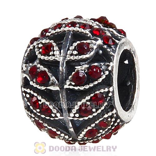 Sterling Silver Sparkling Leaves Bead with Siam Austrian Crystal
