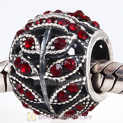 Sterling Silver Sparkling Leaves Bead with Siam Austrian Crystal