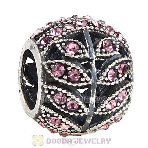 Sterling Silver Sparkling Leaves Bead with Light Amethyst Austrian Crystal