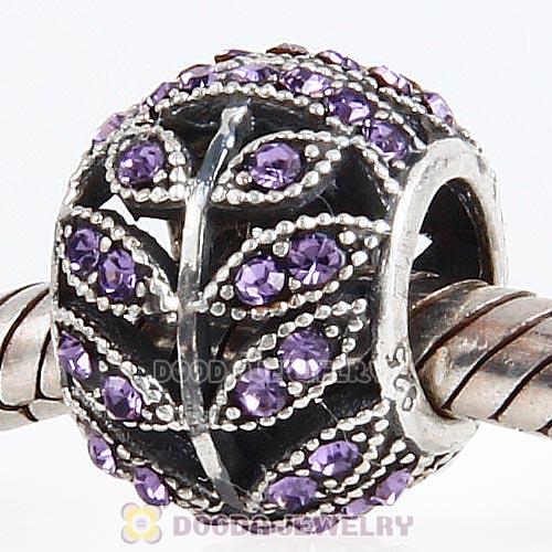 Sterling Silver Sparkling Leaves Bead with Tanzanite Austrian Crystal