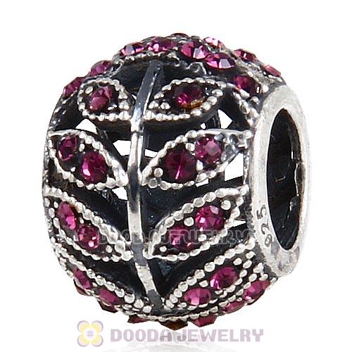 Sterling Silver Sparkling Leaves Bead with Amethyst Austrian Crystal