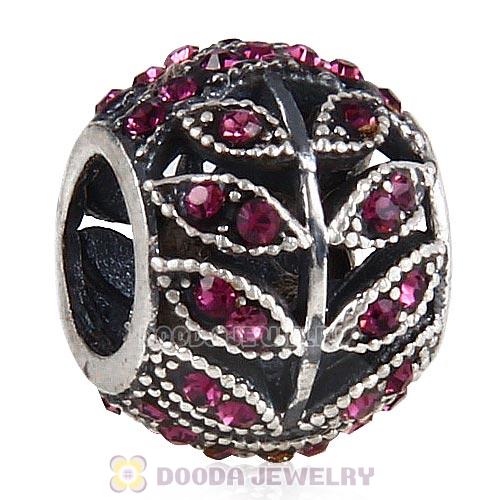 Sterling Silver Sparkling Leaves Bead with Amethyst Austrian Crystal