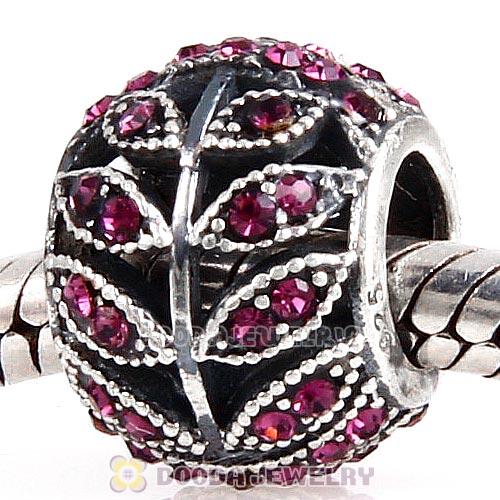 Sterling Silver Sparkling Leaves Bead with Amethyst Austrian Crystal