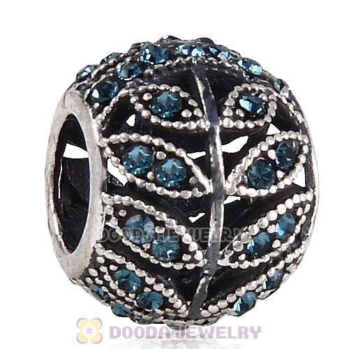 Sterling Silver Sparkling Leaves Bead with Montana Austrian Crystal