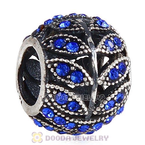 Sterling Silver Sparkling Leaves Bead with Sapphire Austrian Crystal