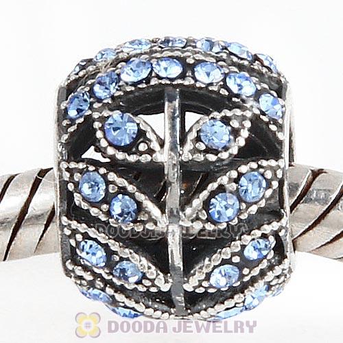 Sterling Silver Sparkling Leaves Bead with Light Sapphire Austrian Crystal
