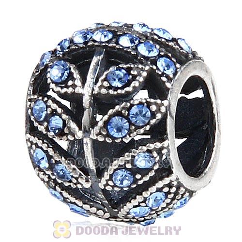 Sterling Silver Sparkling Leaves Bead with Light Sapphire Austrian Crystal
