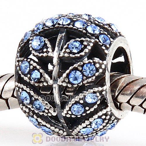Sterling Silver Sparkling Leaves Bead with Light Sapphire Austrian Crystal