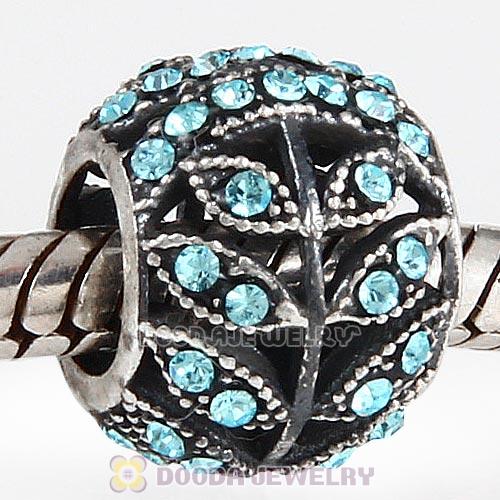 Sterling Silver Sparkling Leaves Bead with Aquamarine Austrian Crystal