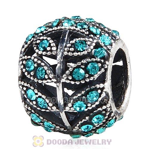 Sterling Silver Sparkling Leaves Bead with Blue Zircon Austrian Crystal