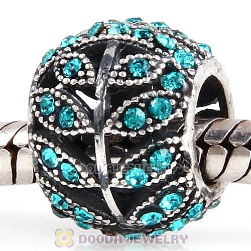 Sterling Silver Sparkling Leaves Bead with Blue Zircon Austrian Crystal