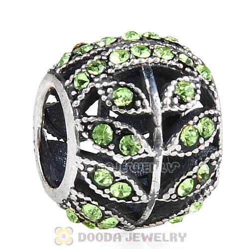 Sterling Silver Sparkling Leaves Bead with Peridot Austrian Crystal