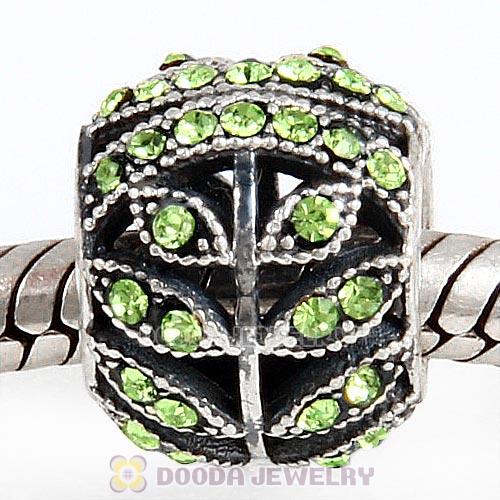Sterling Silver Sparkling Leaves Bead with Peridot Austrian Crystal