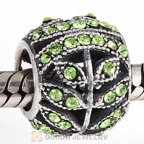 Sterling Silver Sparkling Leaves Bead with Peridot Austrian Crystal