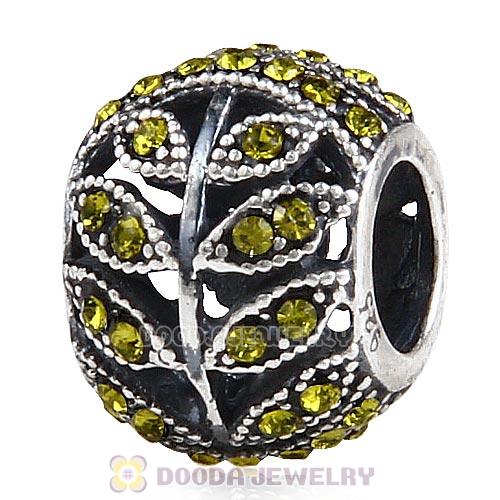 Sterling Silver Sparkling Leaves Bead with Olivine Austrian Crystal