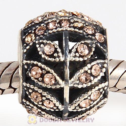 Sterling Silver Sparkling Leaves Bead with Light Peach Austrian Crystal