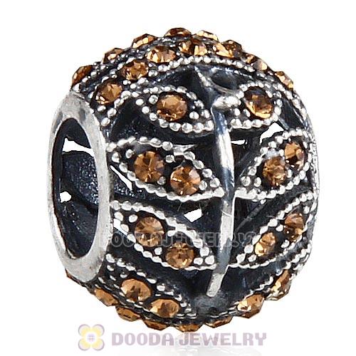Sterling Silver Sparkling Leaves Bead with Smoked Topaz Austrian Crystal