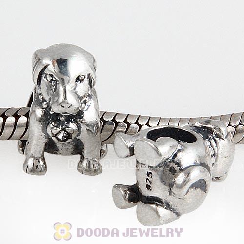 Antique Sterling Silver Labrador with Clear Crystal Charm Beads