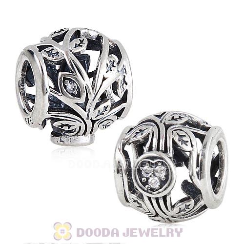 Antique Sterling Silver Family Tree Beads with Clear CZ Stone