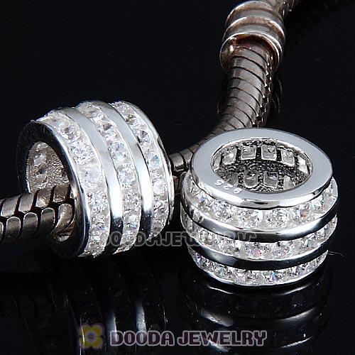 Sterling Silver European Style Beads with Clear CZ Stone