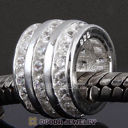 Sterling Silver European Style Beads with Clear CZ Stone