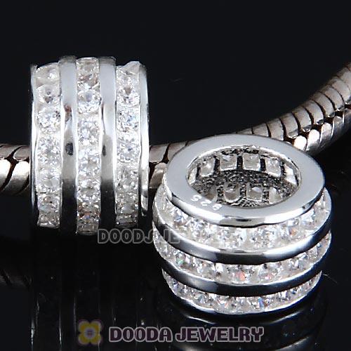 Sterling Silver European Style Beads with Clear CZ Stone