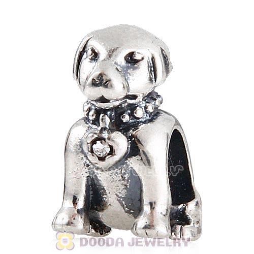 Antique Sterling Silver Labrador with Clear Crystal Charm Beads