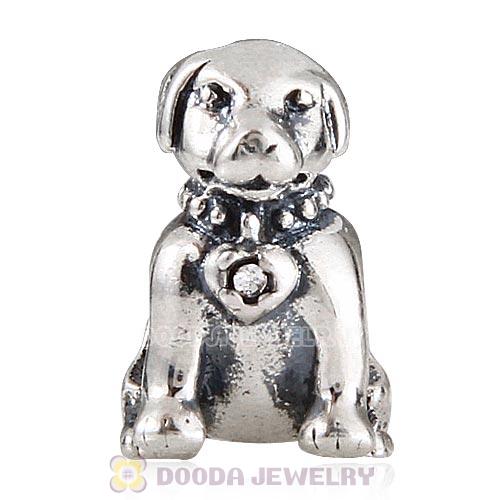 Antique Sterling Silver Labrador with Clear Crystal Charm Beads