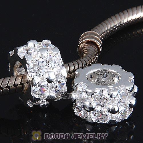 Sterling Silver European Style Beads with Clear CZ Stone
