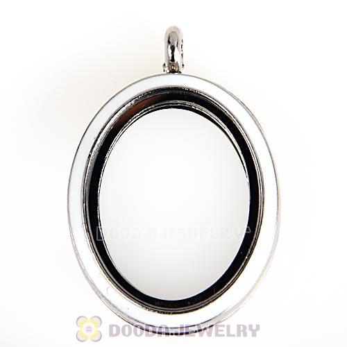 Platinum Plated Alloy Glass Floating Locket Oval Pendant White Face