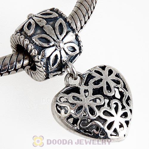 European Style Sterling Silver Dangle Flower Heart Charm Beads
