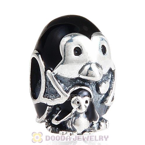 Sterling Silver Penguin Family with Black Enamel Beads European Style
