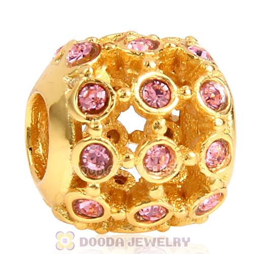 Gold Plated Sterling Silver In the Spotlight Bead with Light Rose Austrian Crystal