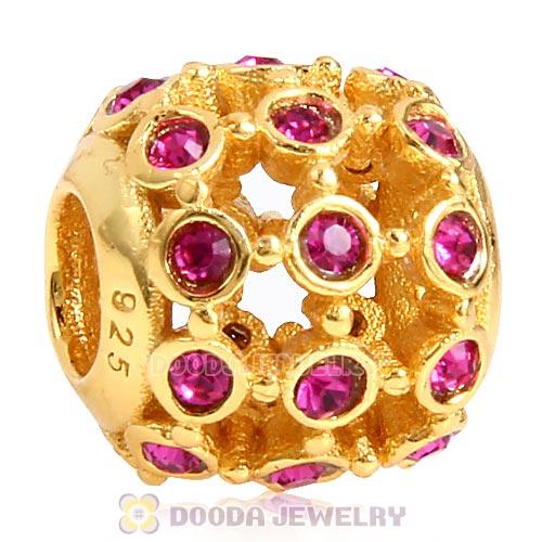 Gold Plated Sterling Silver In the Spotlight Bead with Fuchsia Austrian Crystal