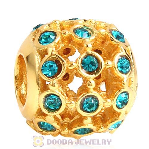 Gold Plated Sterling Silver In the Spotlight Bead with Blue Zircon Austrian Crystal