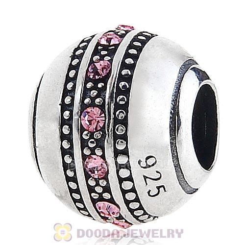 Sterling Silver Fast Lane Bead with Light Rose Austrian Crystal