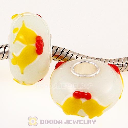 Handmade Christmas bell Glass Beads in 925 Silver Core