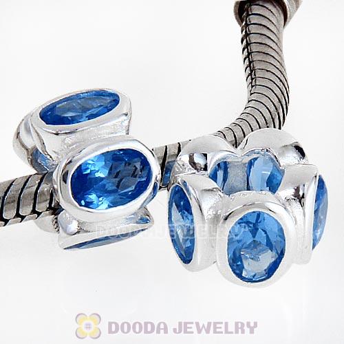 S925 Sterling Silver European Style Beads with Blue Stone