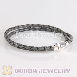 44cm Charm Jewelry Gray Braided Leather Bracelet