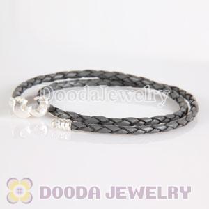 38cm European Style Double Gray Braided Leather Bracelet